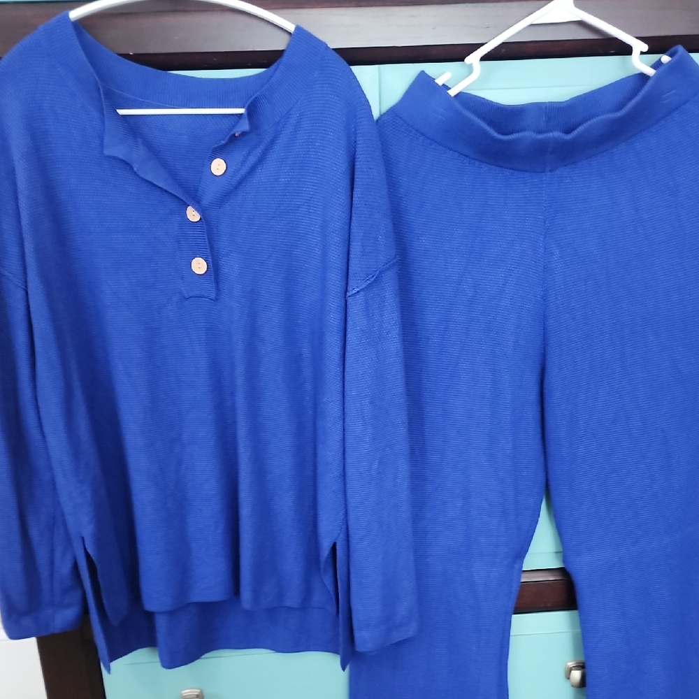 Blue Knit Sweater and Pants Set